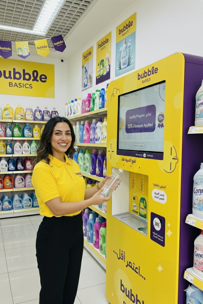 Customer refilling at a BBL DVM station in-store